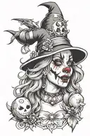 witch with clown makeup  tattoo design idea