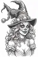 witch with clown makeup  tattoo design idea