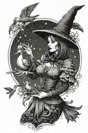 witch casting spells with a duck  tattoo design idea
