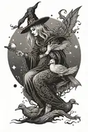 witch casting spells with a duck  tattoo design idea