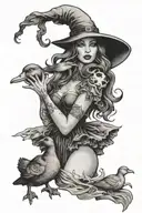 sexy witch holding a duck tattoo design idea