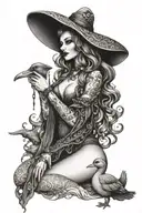 sexy witch holding a duck tattoo design idea