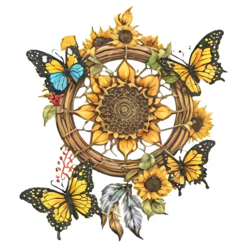 sunflowers butterflies dreamcatcher jewels tattoo design idea