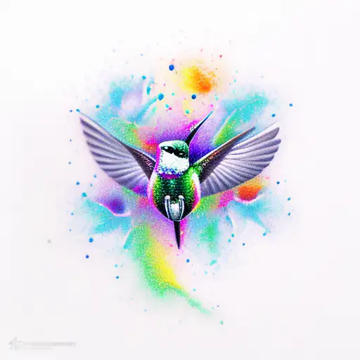 hummingbird bird flower skull rainbow tattoo design idea