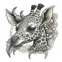 demonic baby giraffe playing tattoo design idea