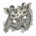 demonic baby giraffe playing tattoo design idea