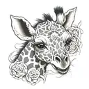 demonic baby giraffe playing tattoo design idea