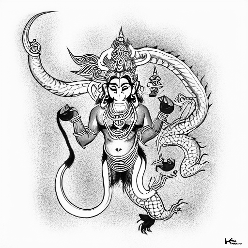Khmer hanuman and dragon tattoo design idea