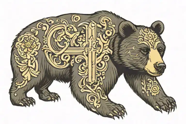 black bear with an orthodox cross on its forehead  tattoo design idea