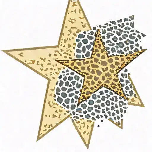 a star with leopard print border tattoo design idea