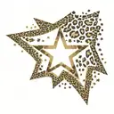 a star with leopard print border tattoo design idea