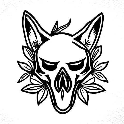 fox skull with flowers tattoo design idea