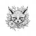 fox skull with flowers tattoo design idea