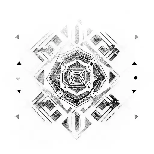 chinese taoism symbols, geometric patterns, across both shoulders and over collar bones, lots of little knives tattoo design idea