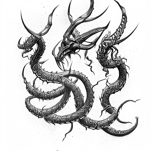 mithology Hydra drake splits fire tattoo design idea