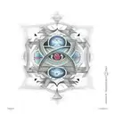 "Design a striking tattoo that features a symmetrical reflection image. The focal point of the tattoo should be a Libra  tattoo design idea