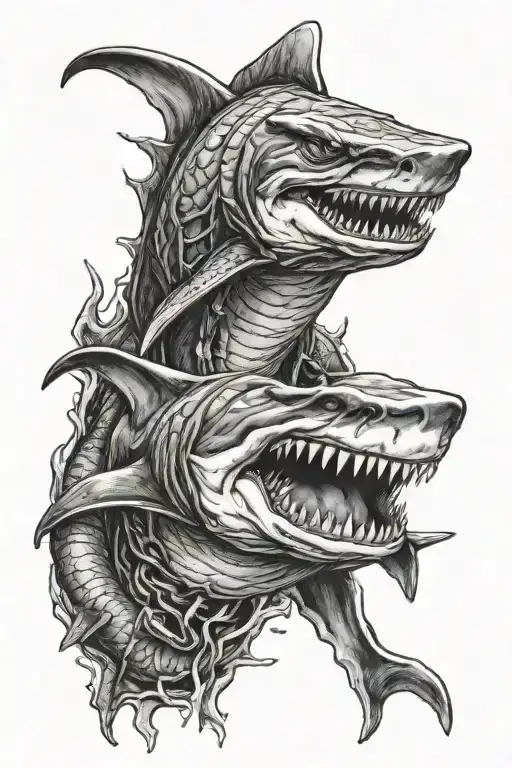 hulkand thor hammer head shark   tattoo design idea