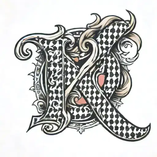 the letter j with houndstooth  tattoo design idea