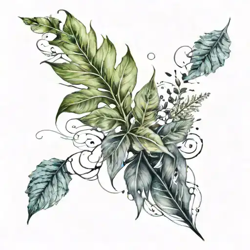 involving Umbanda, sea and nature with leaves tattoo design idea