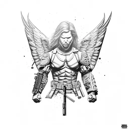 9 tactical special operator angels fighting an army of sauvage barbarian  tattoo design idea