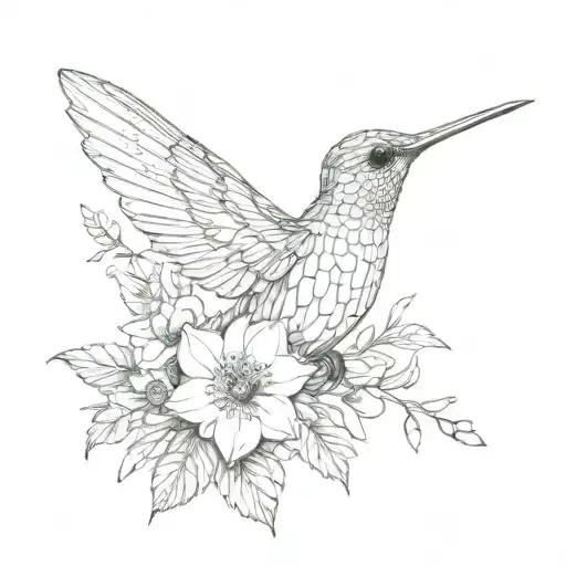 humming bird made out of flowers for feathers tattoo design idea