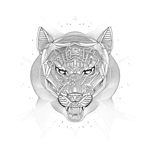 perspective fractal panther tattoo design idea