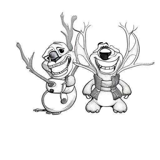 olaf and stitch tattoo design idea