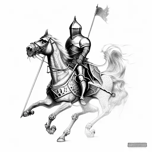 a knight riding a chariot horses tattoo design idea