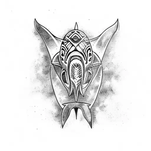 Tiki with manta Ray and shark  tattoo design idea