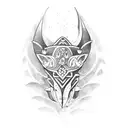 marquesan shoulder tattoo with a Tiki, a manta Ray and a shark  tattoo design idea