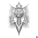 marquesan shoulder tattoo with a Tiki, a manta Ray and a shark  tattoo design idea