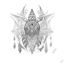 marquesan shoulder tattoo with a Tiki, a manta Ray and a shark  tattoo design idea