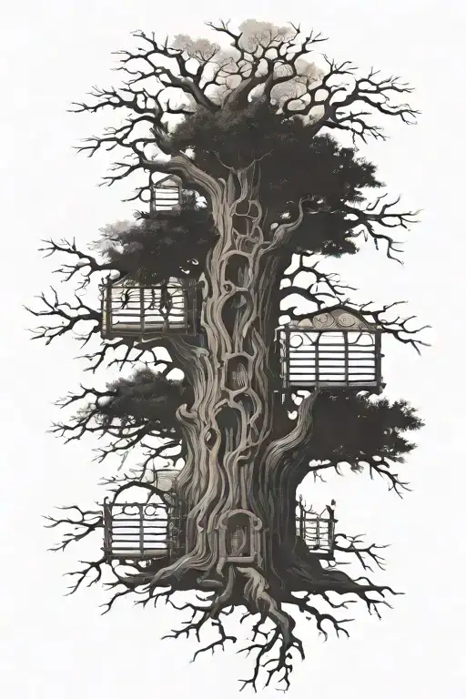 a family tree going to to heaven gates  tattoo design idea