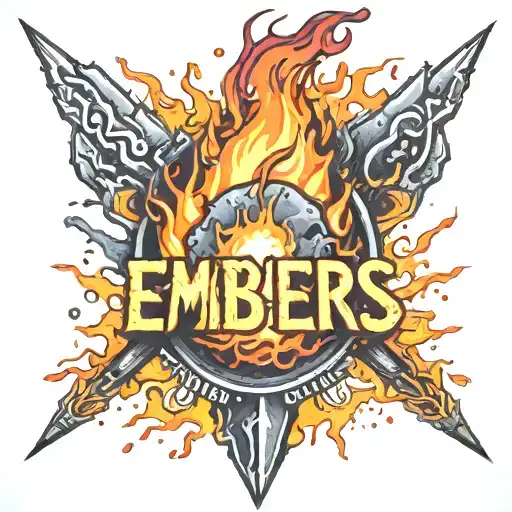 Flame igniting with sparks and the words Embers Collide  tattoo design idea