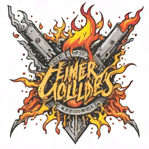 Flame igniting with sparks and the words Embers Collide  tattoo design idea