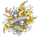 Flame igniting with sparks and the words Embers Collide  tattoo design idea