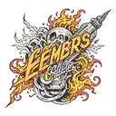 Flame igniting with sparks and the words Embers Collide  tattoo design idea