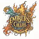 Flame igniting with sparks and the words Embers Collide  tattoo design idea