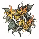 flame with the word Embers on the left Collide on the right  tattoo design idea