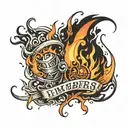 flame with the word Embers on the left Collide on the right  tattoo design idea