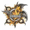 flame with the word Embers on the left Collide on the right  tattoo design idea