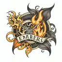 flame with the word Embers on the left Collide on the right  tattoo design idea