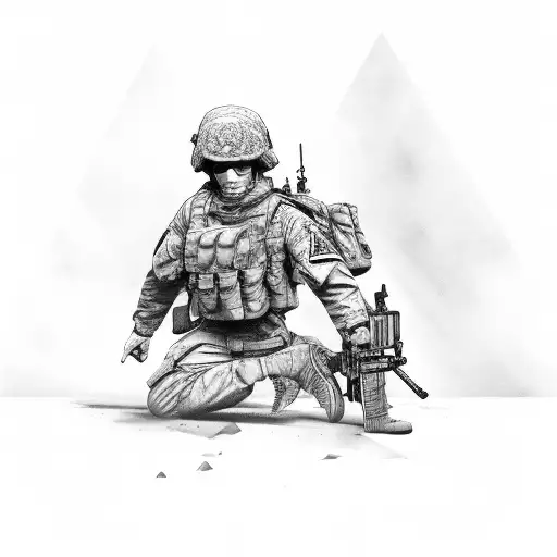 soldier kneeling tattoo design idea