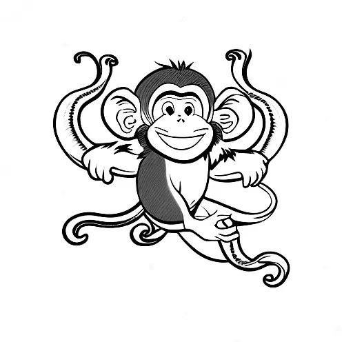monkey flying on a banana tattoo design idea