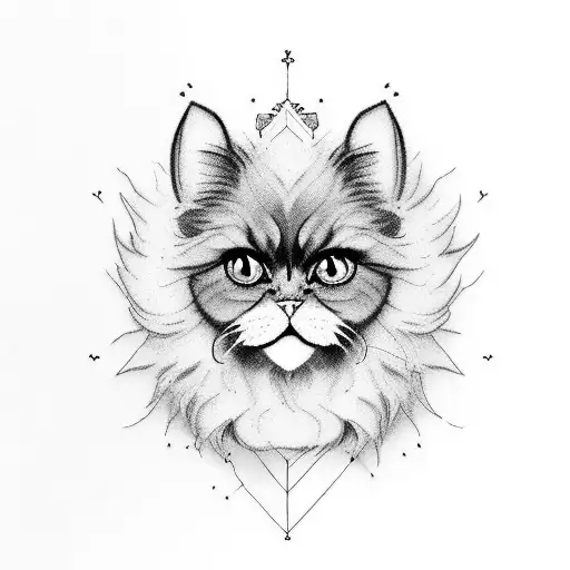 Furry Black Persian Cat tattoo design idea