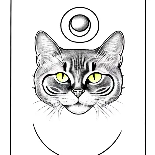 black cat face tarot card occult tattoo design idea
