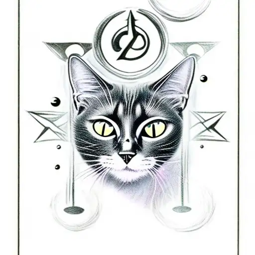 black cat face tarot card occult tattoo design idea