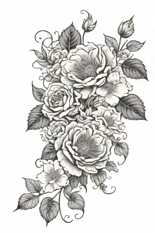 rose morning glories chrysanthemum flower bouquet tattoo design idea
