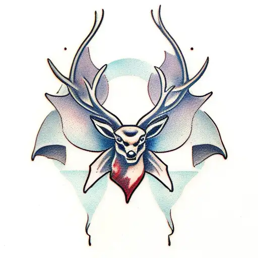 stag and bat wings tattoo design idea