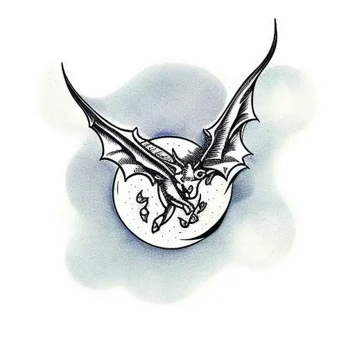 moon, stag, and bat wings tattoo design idea
